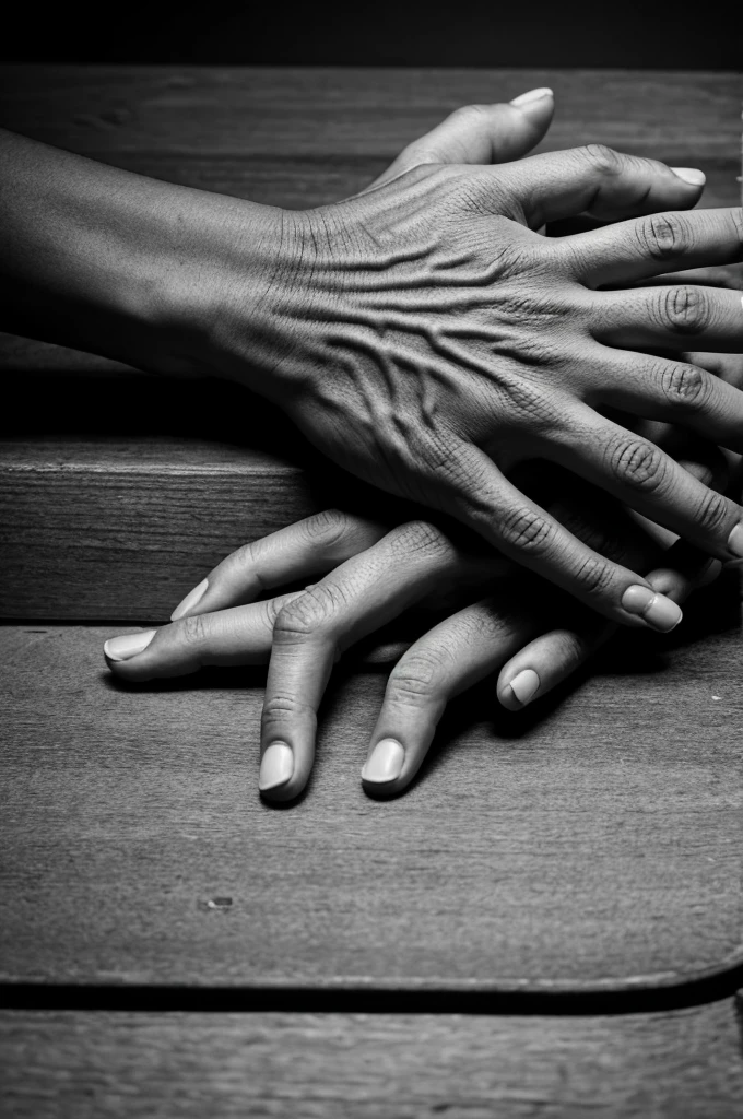 Disfigured hand in black and white