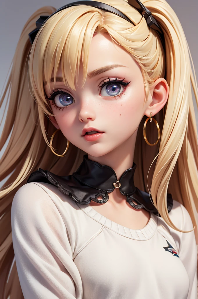 hyperrealistic 14 year old american teen, blonde, perfect tiny body, sexy, dark makeup, small choker, perfect slim face, big red lips, very cute face, tiny body, big eyes, young looking, childish looking, big earrings, transparent bunny costume