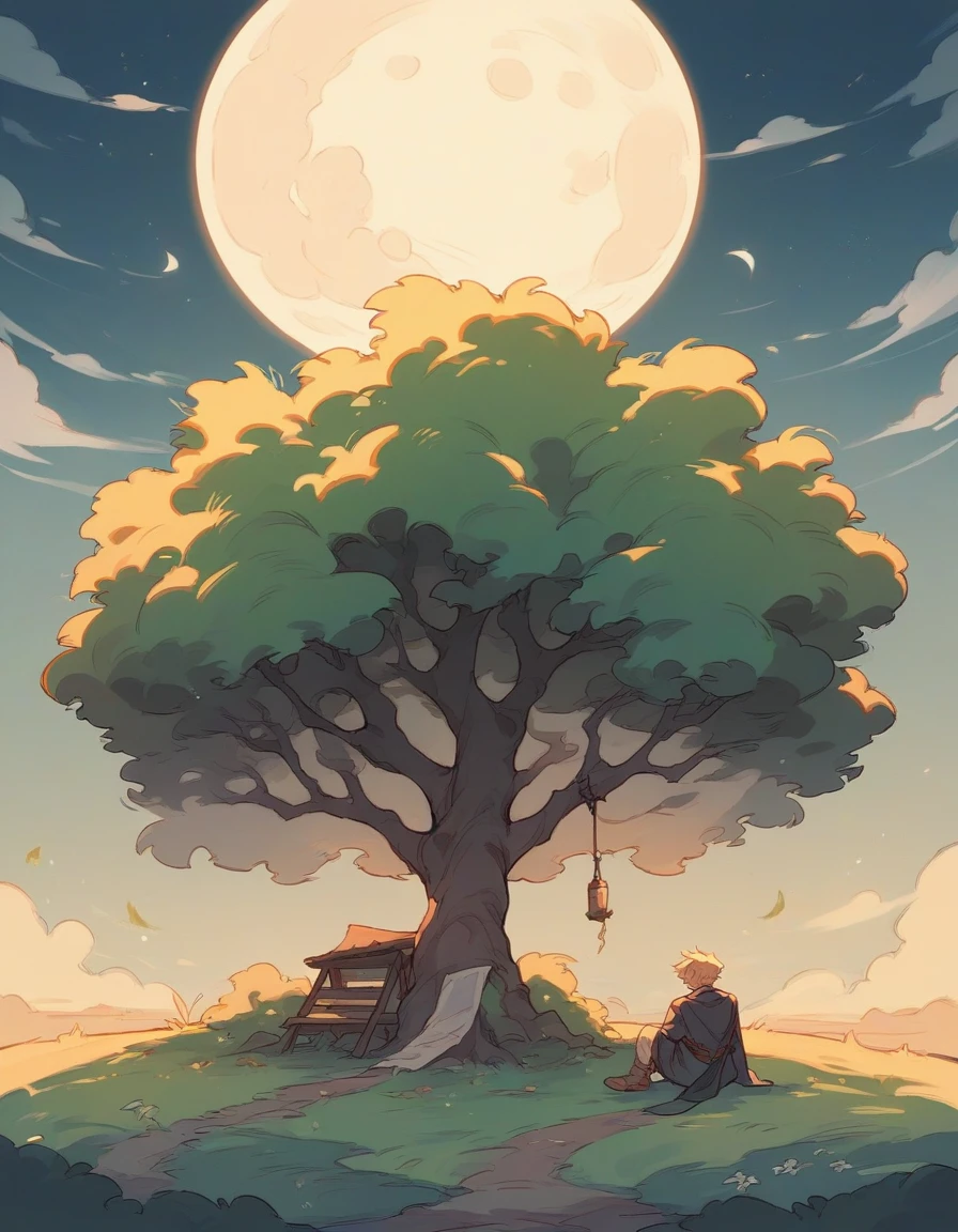A boy, a tree, the moon,