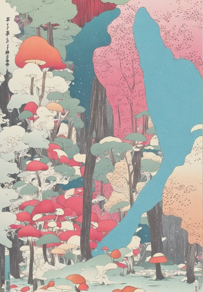 Takayama,Running Water,Growing Mushrooms,Fantasy World,Clusters of ghost flowers grow,Tall trees