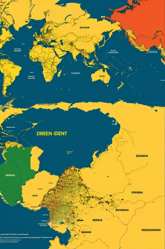 locate and represent on a world map the countries with high human development in green, middle human development in yellow and below in human development red