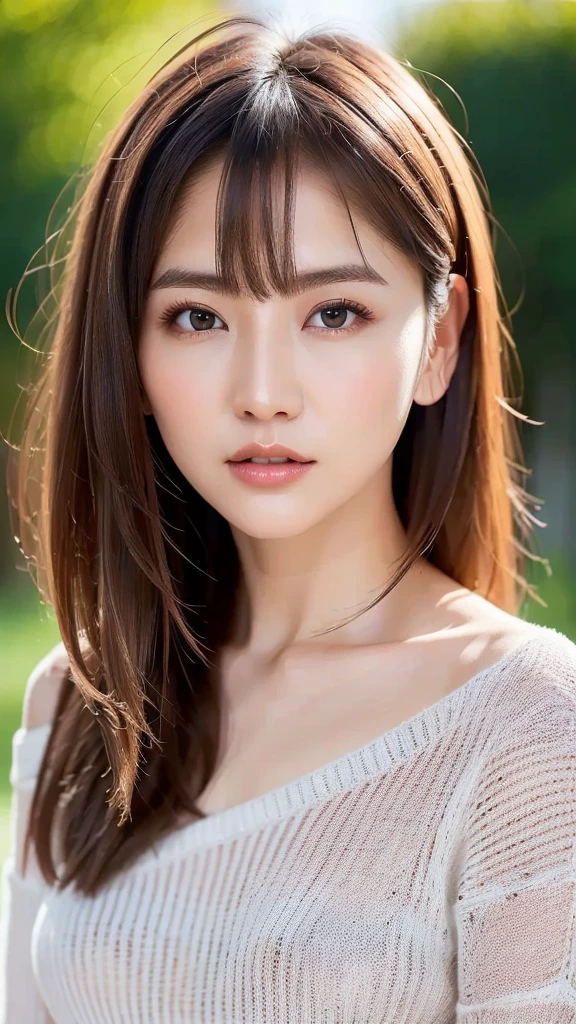 masterpiece, best quality, ultra-detailed, extremely detailed, 4K, 8K, best quality, beautiful, bokeh feeling, a pretty woman, japanese woman, solo, office, building, ((white blouse)), (highlights hair), beautiful brown eyes, long hair, large breast, (the look waiting for a kiss), exposed cleavage, ((almost showing nipple)), 