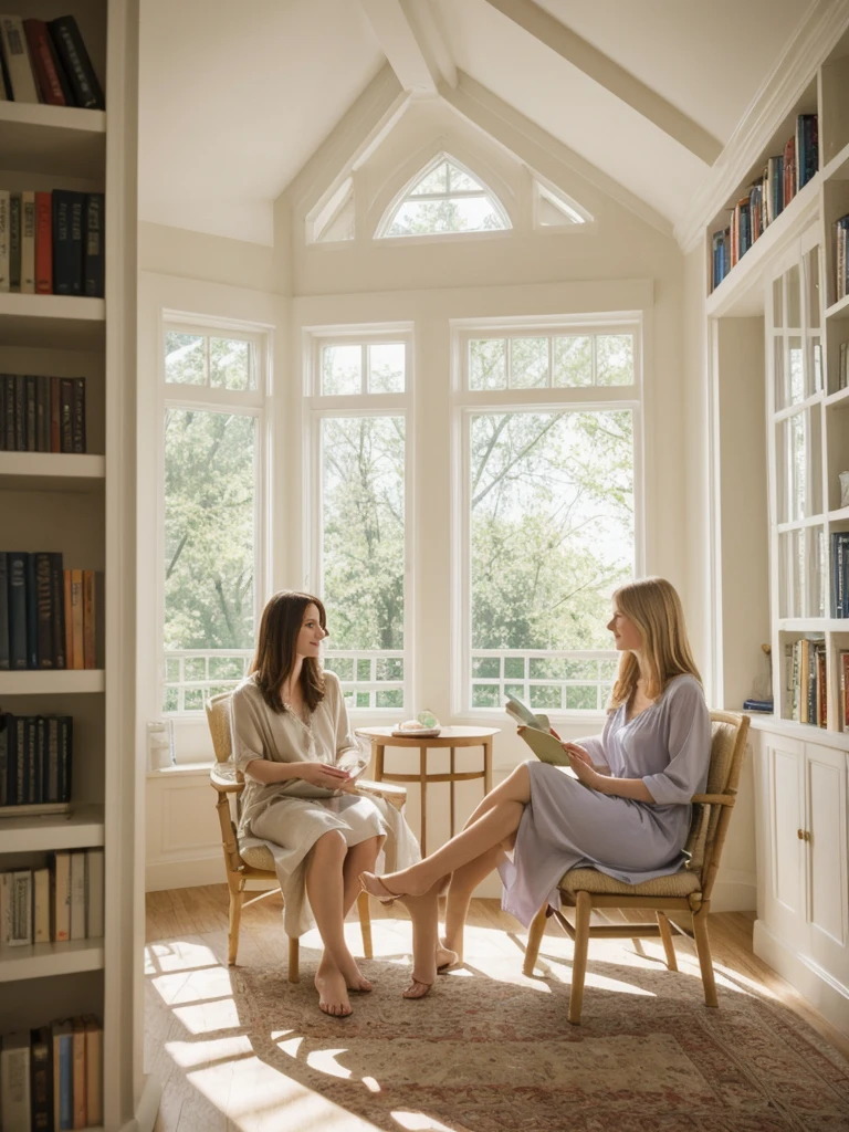 her name is Marie, high quality, 1girl, ((20-year-old fit Caucasian woman)), ((20 years old)), ((fit)), ((pale skin tone)), medium length straight blonde hair , wearing Pastel Lavender Linen Wrap Dress, pose: standing, background: Capture the warm ambiance of a family-owned bookstore, where shelves are filled with well-loved novels, and sunlight filters through the windows onto reading nooks with comfy armchairs.