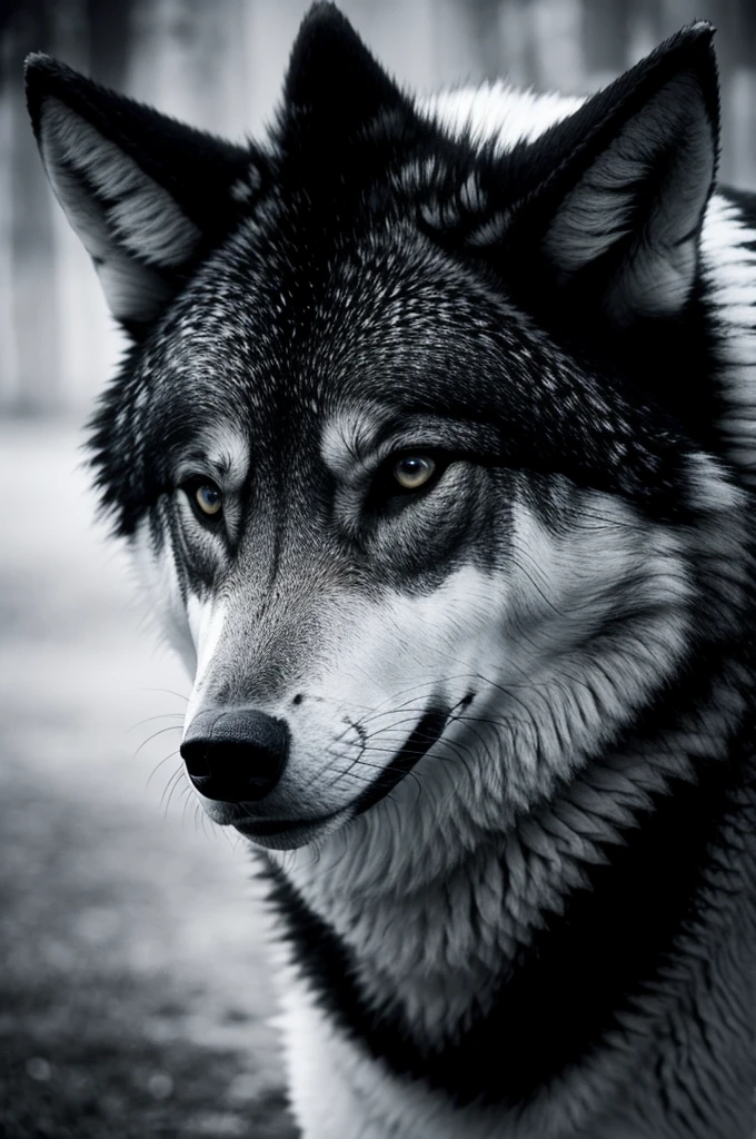 The head of a wolf in black and white esport style