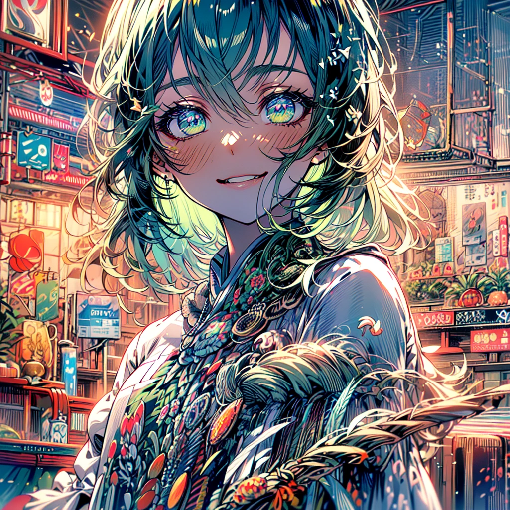((masterpiece)), (best quality), expressive eyes, ((perfect face)), highly detailed, heart, (highly detailed eyes), (highly detailed face), ((4K)), ((8K UHD)), (((ultra-high texture quality))),( ultra-high pixel texture), (hyperdetailed), DLSR, RTX, (((HDR))), (Absurdres), ((Japanese text)), (shiny skin), (oily skin), perfect hands, perfect eyes, perfect skin, (((ultra-delicate face))), ((delicate eyes)), double eyelids, beautiful and delicate photo, detailed background, ,
BREAK
(1 cat girl), (cat ears), cat tail , long hair, (neon green hair),cyan hair strand, curly hair, (art supplies) , long straight hair, (light green eyes) ,delicate eyelashes, (big adorable eyes, 🥺), (adult), (mature woman), , (round hips), (small breasts), cute, blushing, (fashion model), (sexy), flirty, (dark red lipstick), (green mascara and eyeliner), (happy, smiling, ☺️, 😳), (excitement) , sneakers, ((smug, laughing))
BREAK
(green sailor Fuku ), sailor fuku, (letter g print design), hair ribbon, sleeveless , (intricate-green sailor Fuku)
BREAK
(green checkered school skirt), skirt, black wooly pantyhose, (intricate-green checkered school skirt)
BREAK
((Looking at viewer)), ((from front)), (90 degrees), ((zoom out)), ((standing on one leg)), (mall), (food stands),shopping mall,clothes shop, (Cute art pieces), studio lightning, lora:add_detail:0.7, (public), (Full background), (lots of kittens)