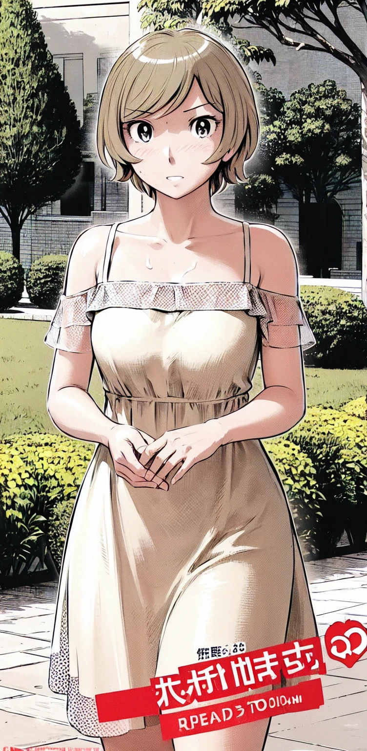 、(masterpiece、Highest quality)、Highest quality, Ultra-high resolution, (((masterpiece))), alone, Sweat、Big eyes,Show Viewer,
blonde,(short hair:1.2), (Highest quality:1.3),One Girl,Private Server、Floral dress、nature、Off the shoulder、Embarrassed face