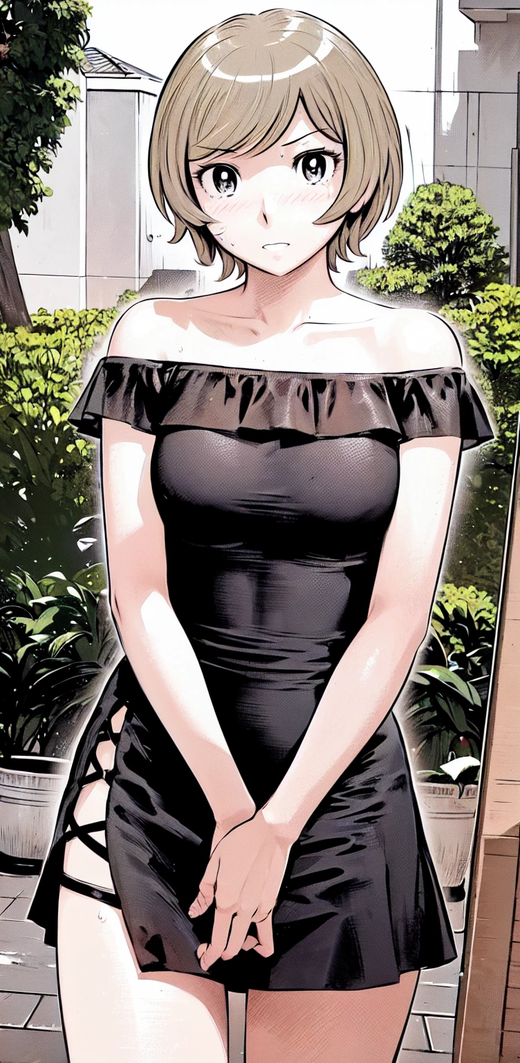 、(masterpiece、Highest quality)、Highest quality, Ultra-high resolution, (((masterpiece))), alone, Sweat、Big eyes,Show Viewer,
blonde,(short hair:1.2), (Highest quality:1.3),One Girl,Private Server、Floral dress、nature、Off the shoulder、Embarrassed face