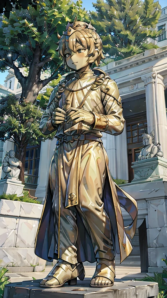 王子的黄金statue,Prince style,Prince costume,宫廷Dress,黄金statue,男孩的黄金statue,带着黄金冠冕的黄金statue,脚边停着一只燕子的黄金statue,金色男孩statue,黄金statue,Dress,Dress,西式宫廷男士Dress,Cute boy,British style,Victorian style,crown,crown,Golden Boy Sculpture,金色男孩statue,黄金statue,佩剑的黄金statue,腰带上挂着配剑的黄金statue,statue,statue,statue,巨大金色statue,巨大金色statue,Outdoor Background,微笑的statue,