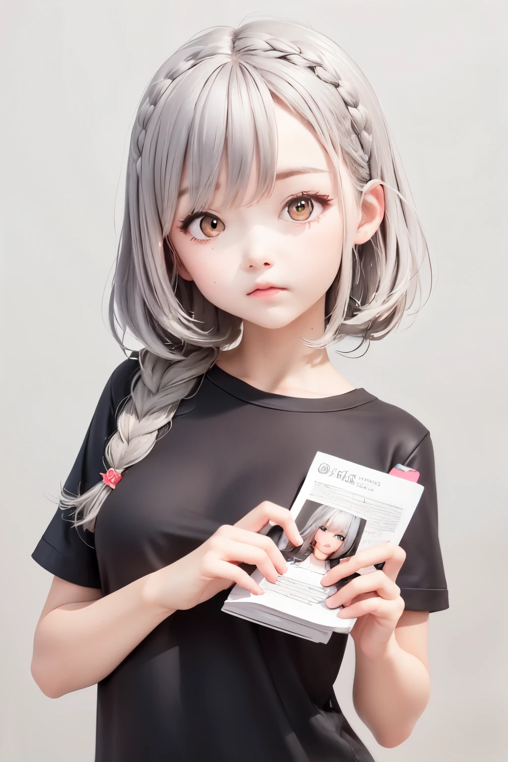 (No background), ((cute)), (Gray Hair), (Braid), 