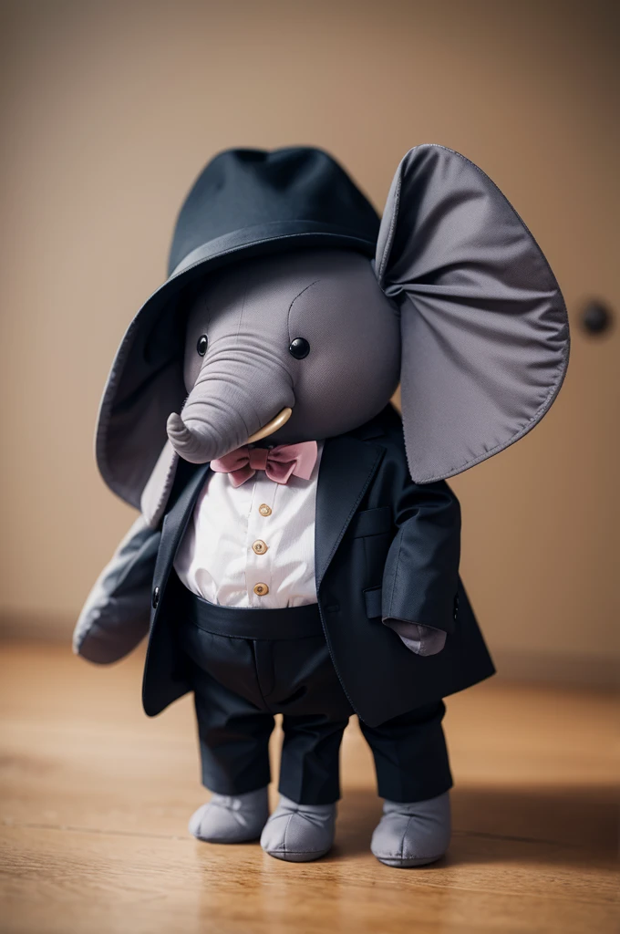 Small stuffed elephant dressed in formal clothes