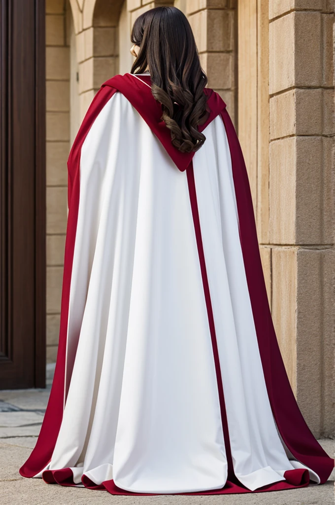 Long cape seen from the back. Buesp white and wine red color