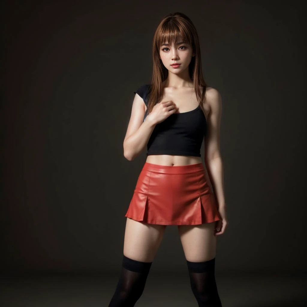 Kasumi, brown eyes, (best quality, ultra-detailed), (realistic:1.37), beautiful and detailed face, ultra-realistic texture, delicate face, delicate body, red lipstick, bright colors. High definition, 8K.