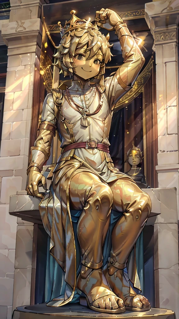 王子的Gold statue,Prince style,Prince costume,宫廷Dress,Gold statue,男孩的Gold statue,带着黄金冠冕的Gold statue,脚边停着一只燕子的Gold statue,Golden Boy Statue,Gold statue,Dress,Dress,西式宫廷男士Dress,Cute boy,British style,Victorian style,crown,crown,Golden Boy Sculpture,Golden Boy Statue,Gold statue,佩剑的Gold statue,腰带上挂着配剑的Gold statue,Giant golden statue,Giant golden statue,Outdoor Background,Smiling statue,
