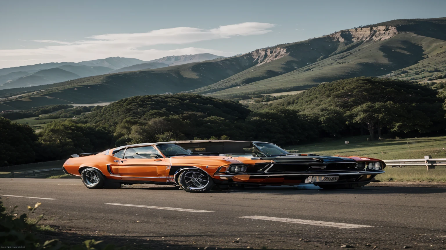 wallpaper hd, (landscape, 2732x768), sure realism, (supercar), 1969 Ford Mustang Boss 429, black