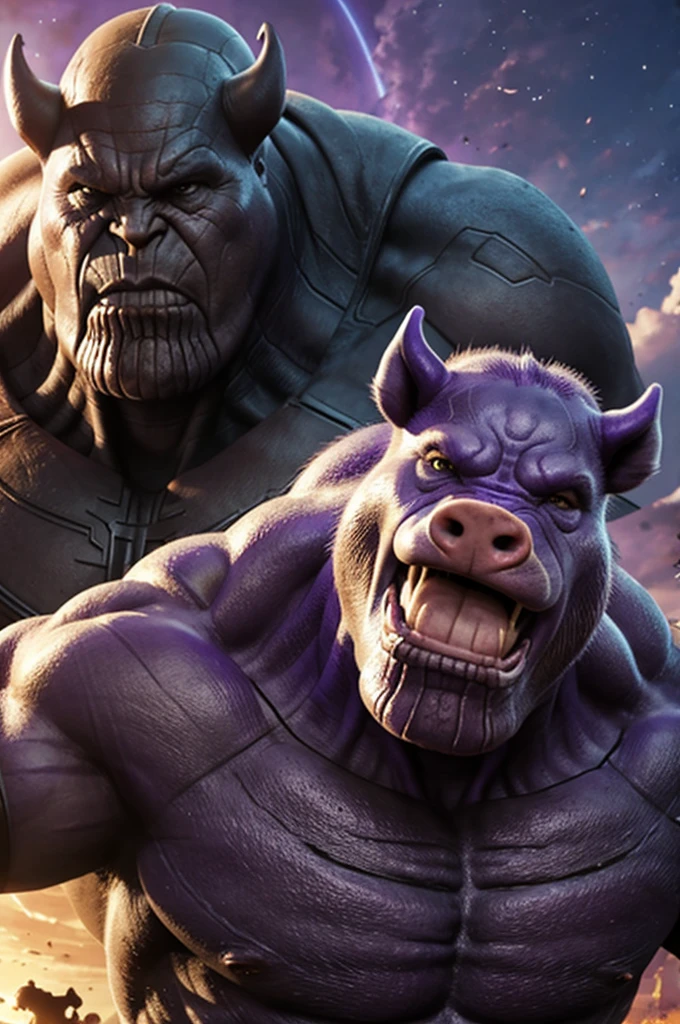 Thanos chases a pig