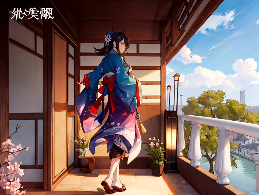 A perfect future city　It is written in Japanese　There is a balcony　Highest quality　Masterpiece