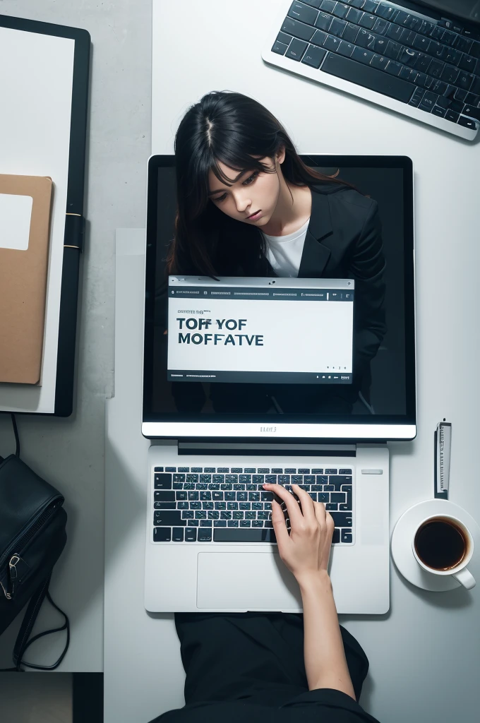 A stylish office desk with an open laptop and a cup of coffee next to it, where the laptop screen shows text being written.
A person (representing a copywriter) typing on a keyboard, with ideas and words floating around her, symbolizing creativity and persuasive writing.
A stylized logo or banner with the name of your copywriting service, using stylish fonts and attention-grabbing colors.