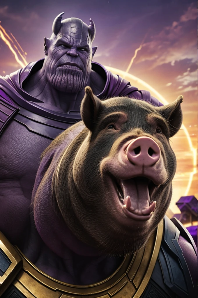 Thanos chasing a pig