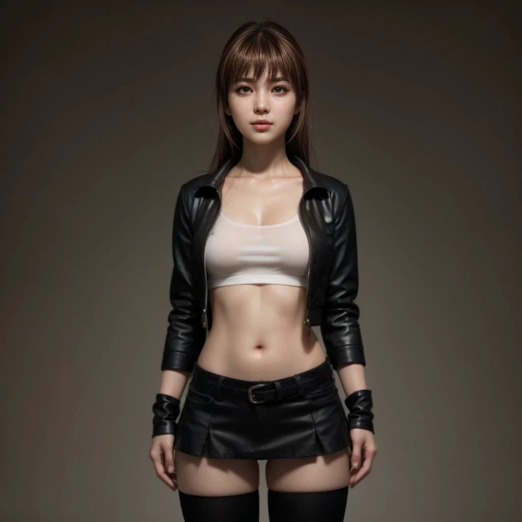 Kasumi, brown eyes, (best quality, ultra-detailed), (realistic:1.37), beautiful and detailed face, ultra-realistic texture, delicate face, delicate body, red lipstick, bright colors. High definition, 8K.