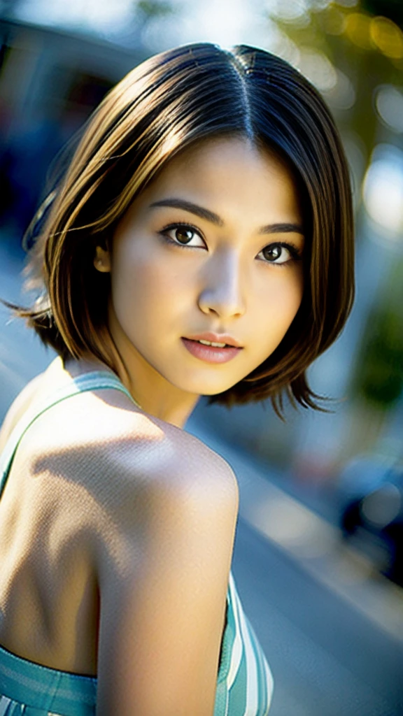 Browsing Caution、Japanese、Face in the 20s、Idol's face、Cute face、Gray business suit、Mini skirt suit, Similar breasts'It's about to burst、Super bursting chest、thin、thin waist、One Girl、8K、Best image qualityUltra high resolution(Photorealistic)、Masterpiece symmetrical high resolution RAW color professional close-up photo 、(High resolution face:1.1)(Cleavage:1.2)、Japanese face、Blurred Background、thinピンク色のリップ、Good lighting、Gal Makeup、Flashy makeup、thin pink lips、Moisturized lips、Heavy makeup、Wavy Hair、Medium Hair、Silver Hair、Silver Hair with asymmetrical bangs、double eyelid、Sunburned skin、Japanese face、Brown Skin、Gal-style long necklace、Gal style bracelet、Gal Accessories、Fancy earrings、Body Piercing、whole body、Laughter、By the pool、Resort、Brown Skin、Black gal、Sexy pose、Naughty pose、Chest Focus、whole bodyエスビアン、Beautiful breasts、Big Breasts