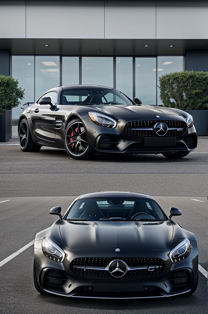 A Mercedes Benz amg gt park on the showroom dark room