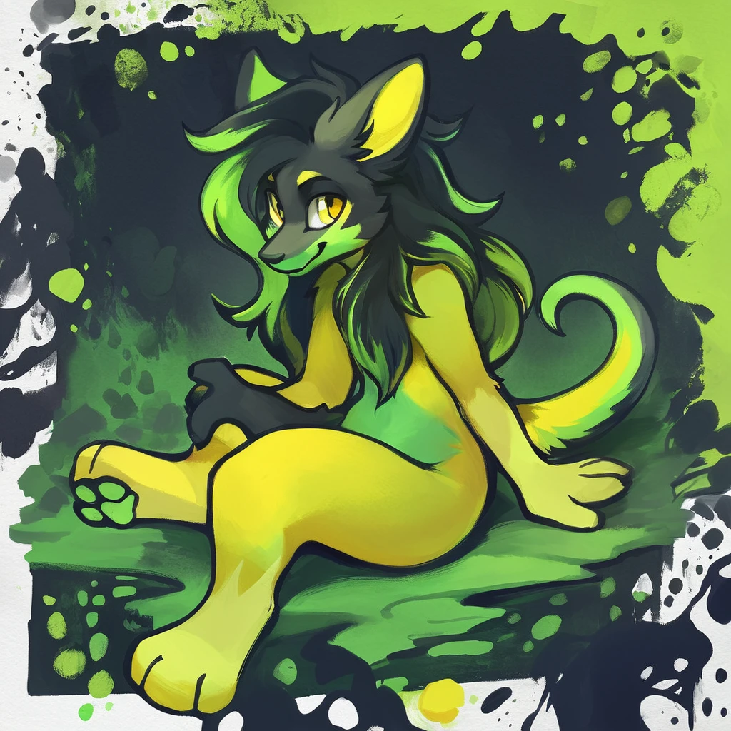Zolgel with bright-green and yellow-green color palette with background  in ink and wash art style