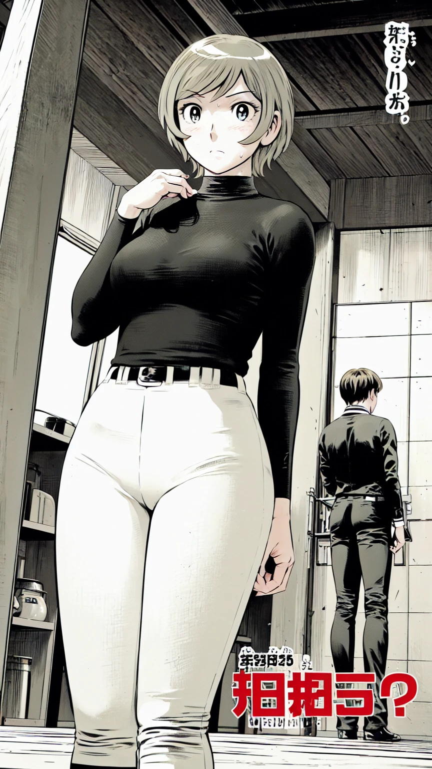 (野球uniform:1.2),
Blonde Hair, (short hair:1.2),Long sleeve, Black Shirt, turtleneck,White trousers、uniform、Black belt、((Illustration of people))、Big Boobs、
View Audience,, (Highest quality:1.3),One Girl, White pants、uniform、Outdoor、baseball ground、ground、soil、blue eyes、Tight black shirt、(masterpiece、Highest quality)、Highest quality, Ultra-high resolution, (((masterpiece))), alone, Sweat、Big eyes、Big Breasts、One Girl, Front view、Embarrassed face、Bronze colored hair、((short hair))、Stand up straight