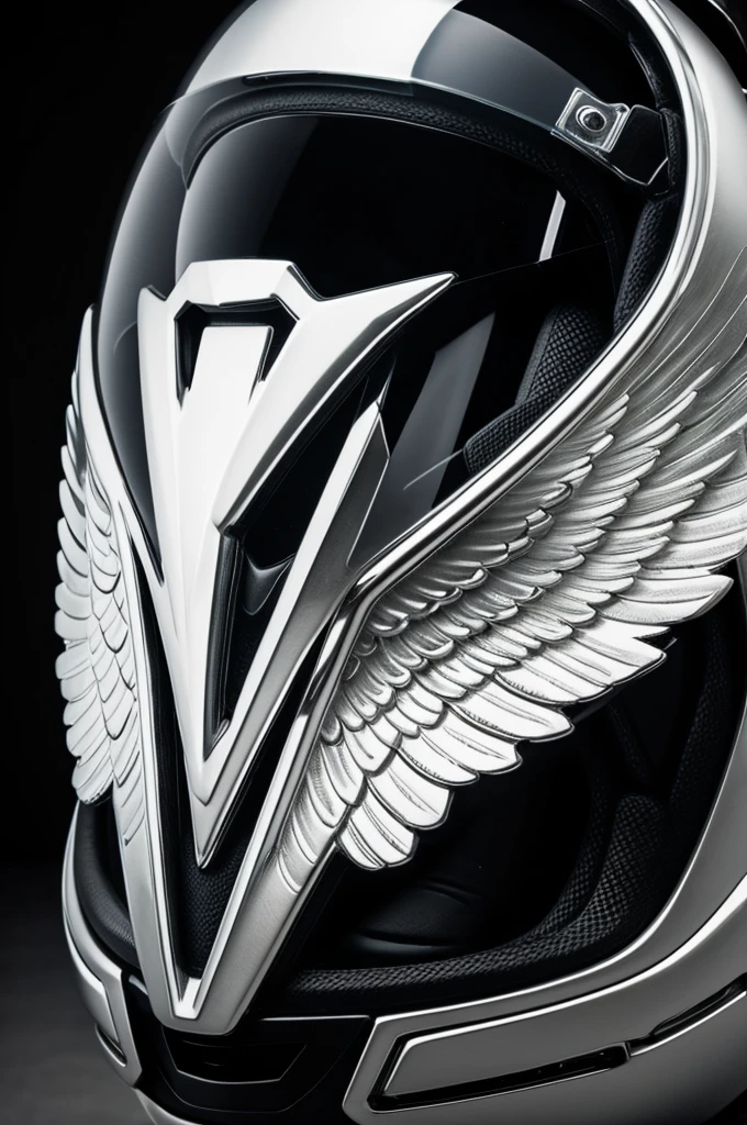 Angel wings with motorcycle helmet in the center
