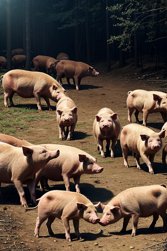 Pig surrounded by wolves