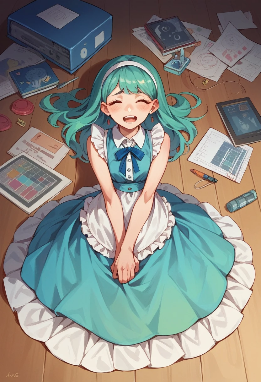 NSFW,highly detailed, 8K, masterpiece, One girl, Blue frills_hair_tube, dress, bend_that&#39;s all , Grin, (perfection_face), Sitting, machine, Brilliant, Complex, Dramatic lighting, 4K, detailed_background, Caustics, full_body, (Surreal:1.3), bloom,(Beautiful lighting:1.3), Caustics, Dynamic Lighting, Beautiful lighting,Soaring skirt,Blue Panties,garter belt,Knee socks,Crotch crack
