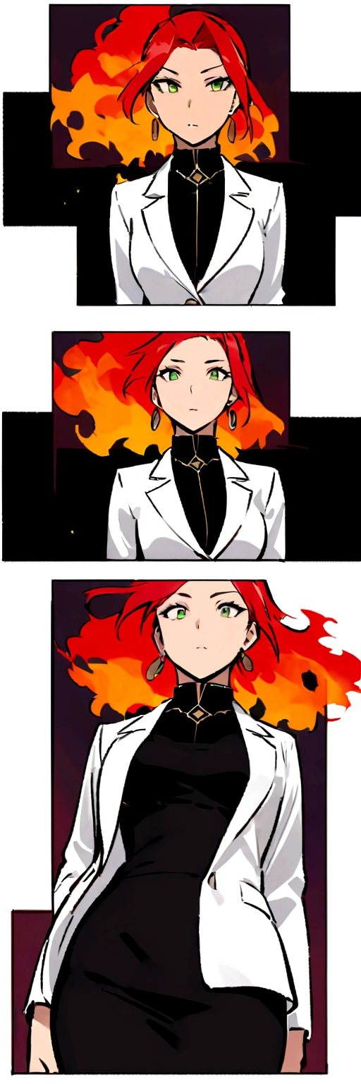 Dnd, fire ganassi, secretary, animated female, flat chested, flaming hair