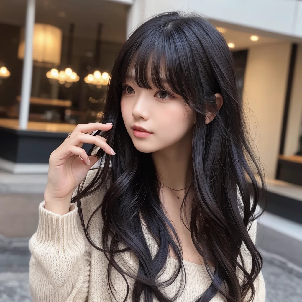 Long Black Hair With bangs Loose curly hair Selfie
