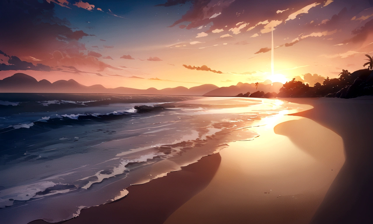 beach landscape with sunset with sea movement on the sand