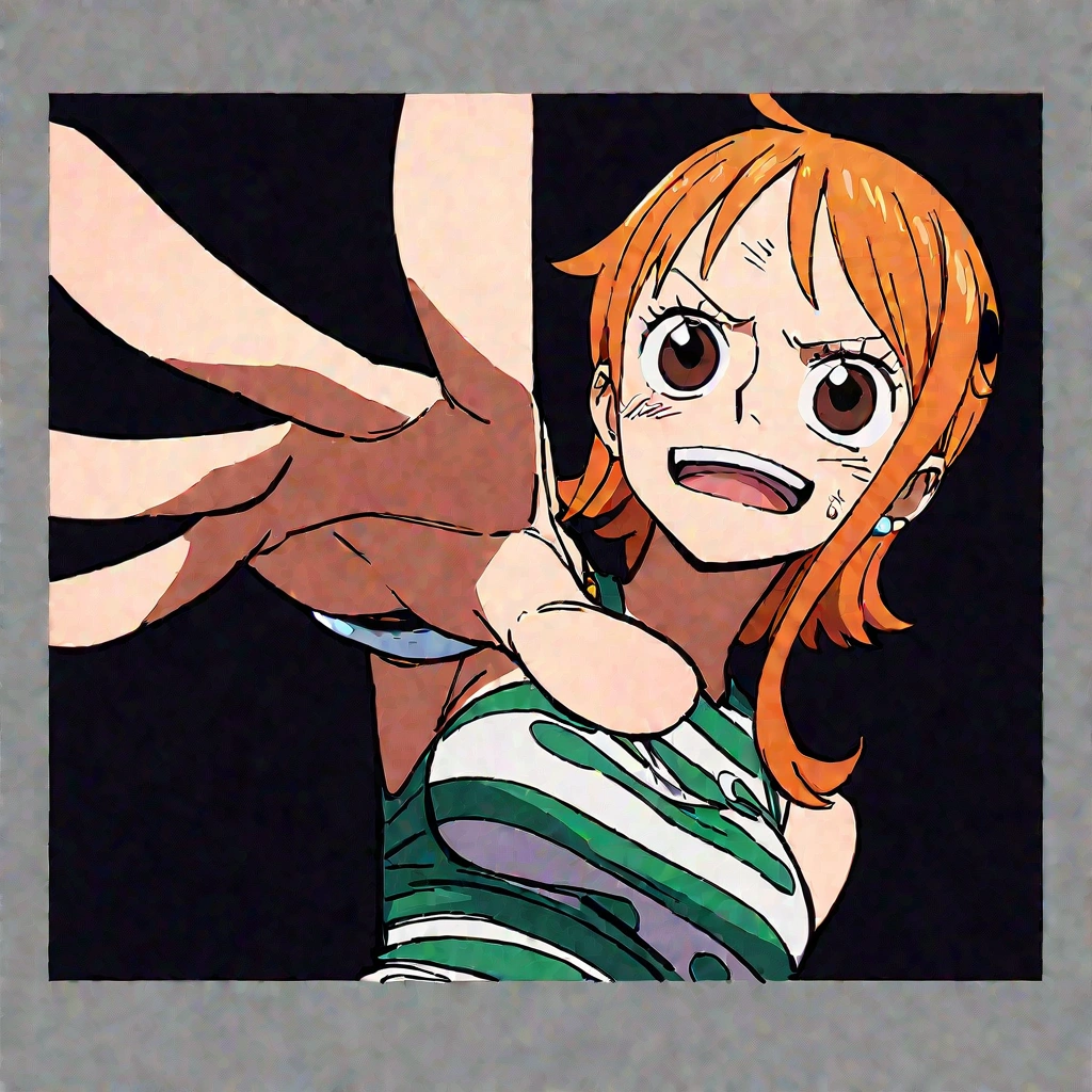 1 Girl, Nami \(One Piece\), one piece, Dirty face, Outstretched Hand, close up, angle, shorten, dark, dark background, masterpiece, best quality
