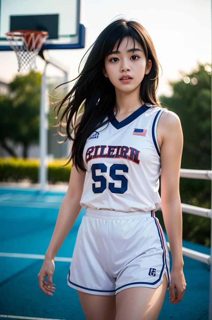 (8k, best quality, masterpiece:1.2), (realistic, photo-realistic:1.37), ultra-detailed,best quality, ultra high res, professional lighting, photon mapping, radiosity, physically-based rendering, cinematic lighting, basketball court,depth of field, sharp focus,sunbeam, good composition,(bokeh:1.2) 1girl,solo,(full body), (closed mouth),beautiful detailed eyes, pose, narrow waist,basketball uniform, black hair,messy hair,long hair floating in wind,(ulzzang-6500:1.2)
mix4, hiqcgbody