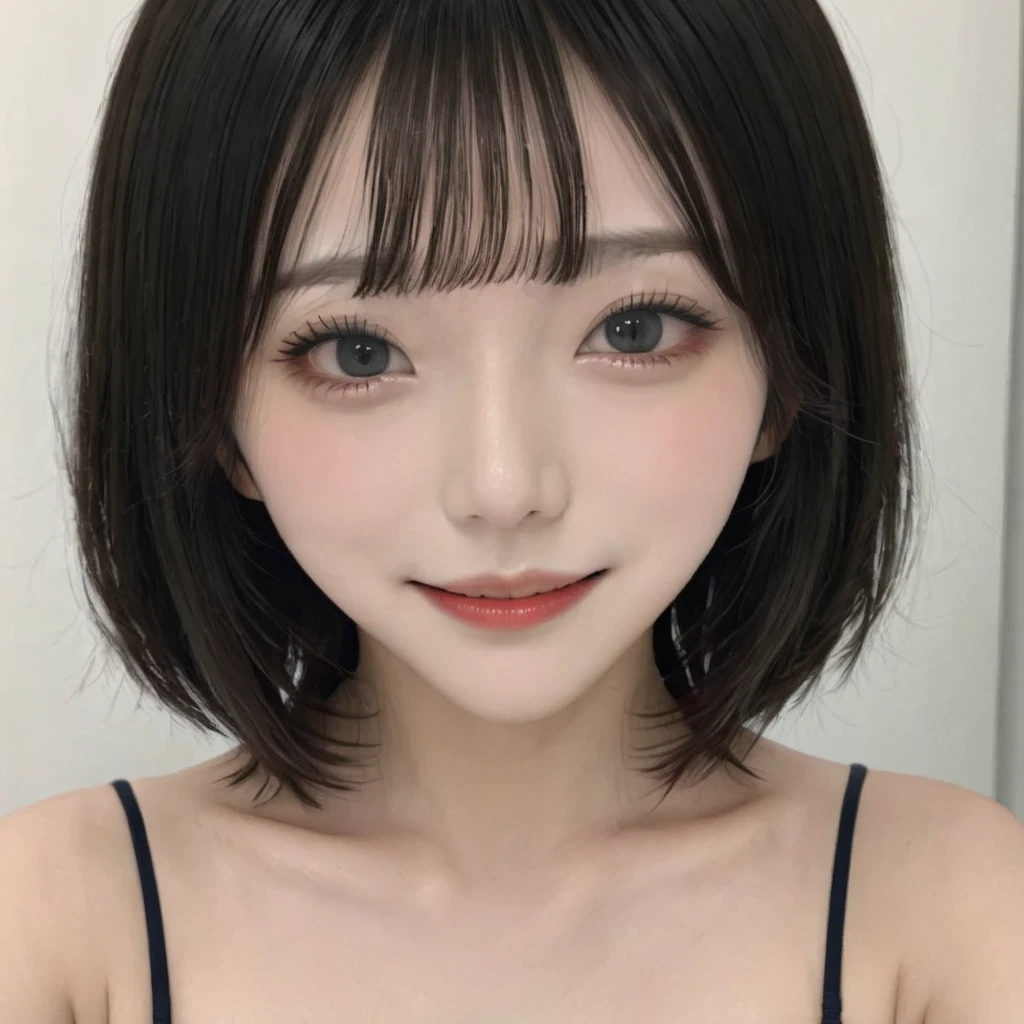 (masterpiece, Highest quality:1.2), One girl, alone,((Highest quality)), ((masterpiece)), (be familiar with), One girl, sexy,underwear,Small breasts,Japanese,Drooping eyes,Symmetrical face,front、shapely small breasts、8hair、With bangs、Medium Hair、Black Hair、smile、Selfie