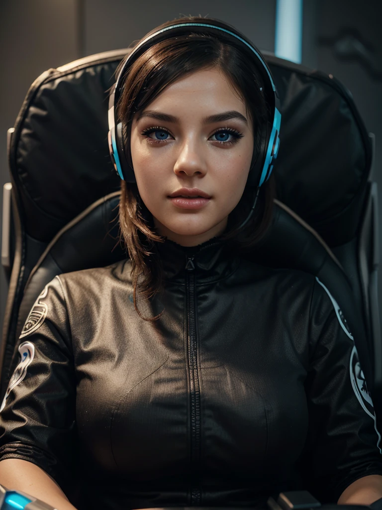 a beautiful woman gamer, 1 girl, beautiful detailed eyes, beautiful detailed lips, extremely detailed face and features, long eyelashes, elegant pose, gaming headset, gaming chair, gaming setup, complex background, vibrant colors, cinematic lighting, photorealistic, 8k, high quality, intricate details, digital art
