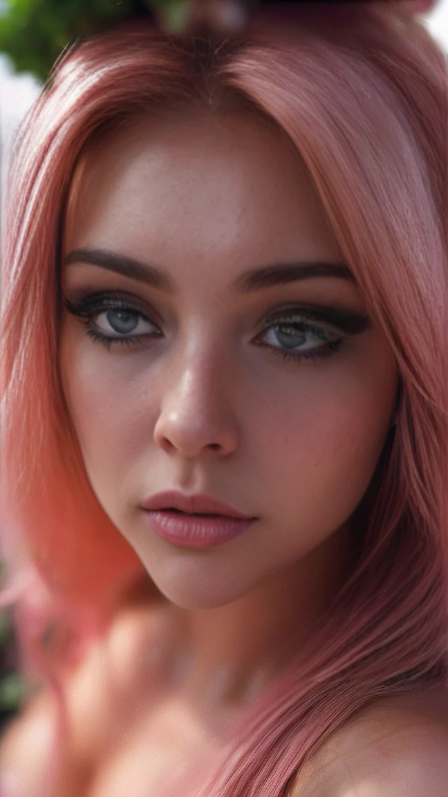 (((Ultra-realistic))), (Artistic achievement), (ultra-detailed face and eyes: 1.4), 1 girl, (blond) , (Kale) , (pretty long hair) , wavy hair, detailedeyes, (large and detailed lipmakeup, (natural breasts). (((She lies to any sakura flower out there, from above view, close up, Close to the camera)) , pink atmosphere frame, (ultra detaild)