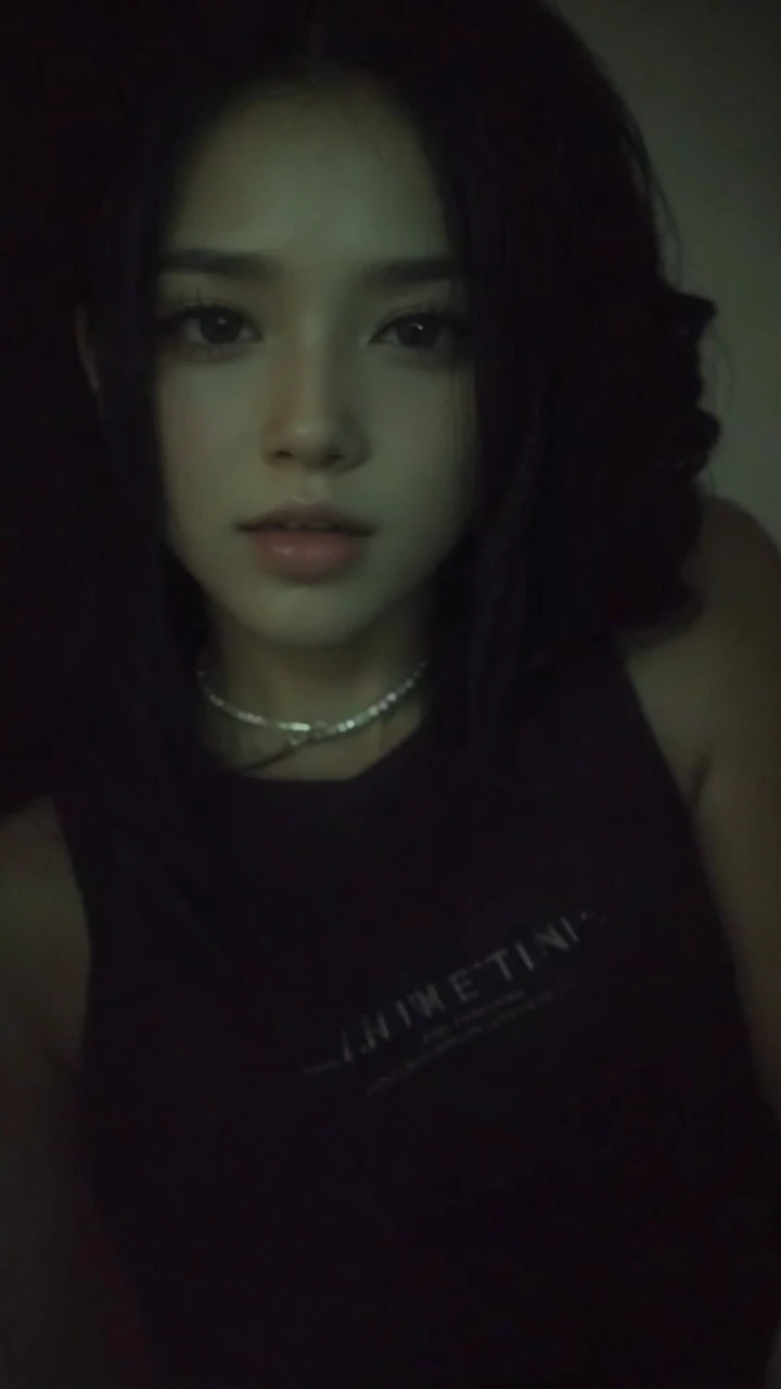 change your hair for straight, black, with forehead-length bangs, hair.