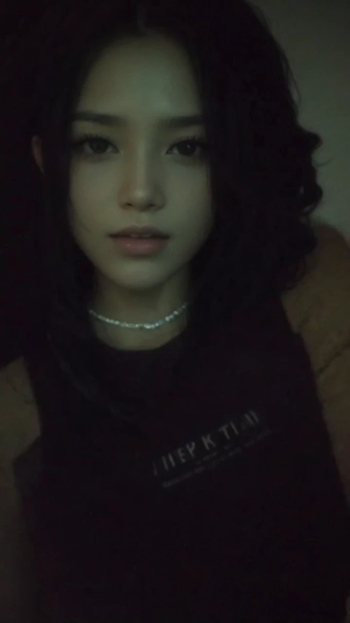 change your hair for straight, black, with forehead-length bangs, hair.