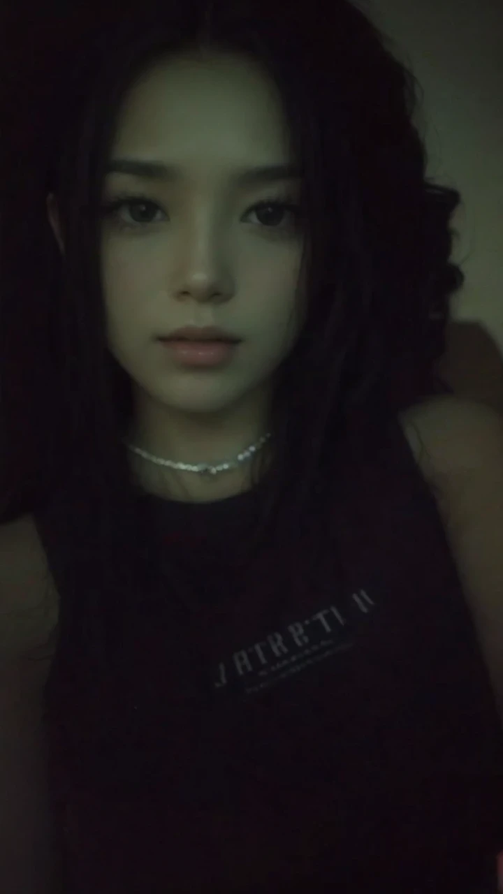change your hair for straight, black, with forehead-length bangs, hair.