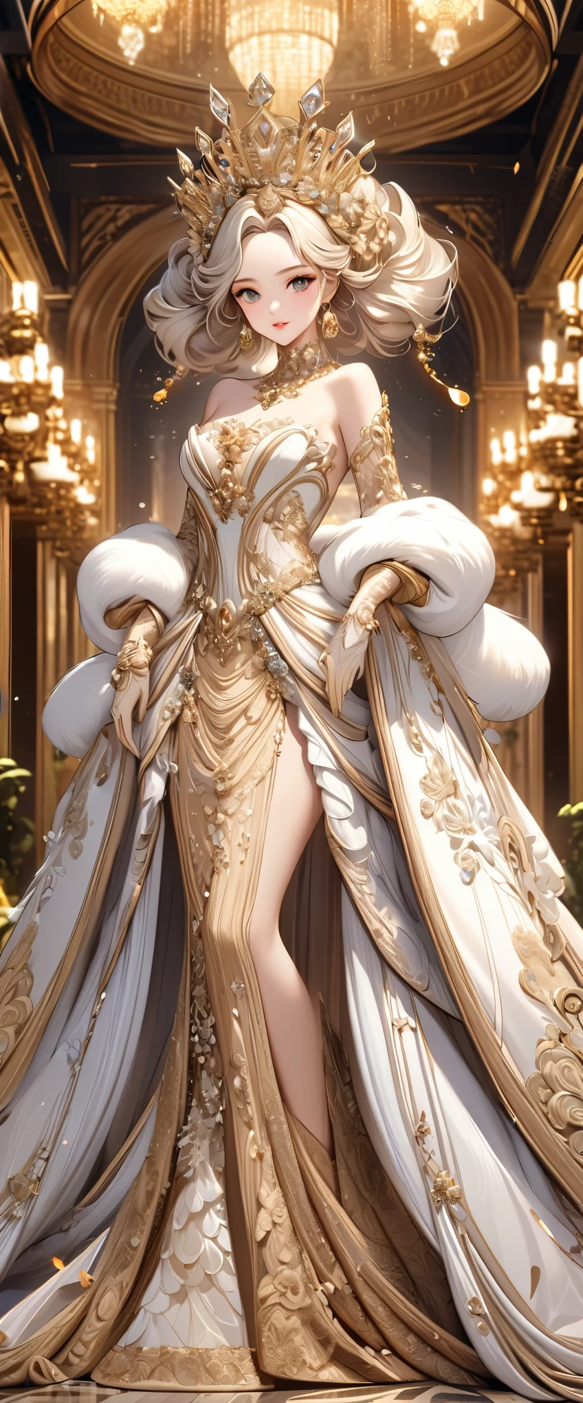 best quality, super fine, 16k, incredibly absurdres, extremely detailed, 2.5D, delicate and dynamic depiction, extremely beautiful queen, one of a kind, beautiful appearance, gorgeous and luxurious clothing, gorgeous and luxurious accessories, charming expression, (grace:1.3), gorgeous and luxurious palace