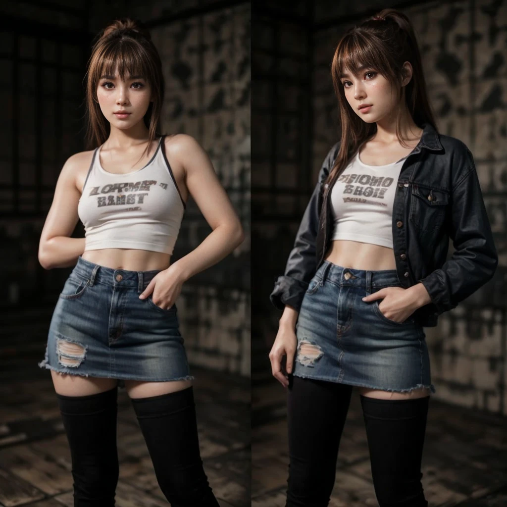Kasumi, brown eyes, (best quality, ultra-detailed), (realistic:1.37), beautiful and detailed face, ultra-realistic texture, delicate face, delicate body, red lipstick, bright colors. High definition, 8K.