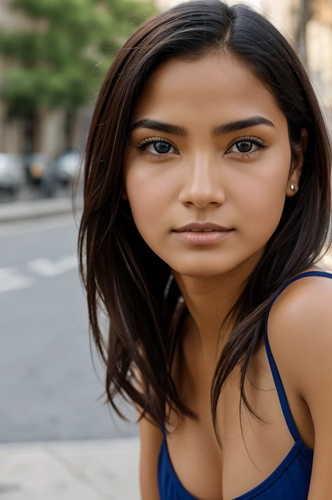 Selfie photo of a Latina girl with a crowded face