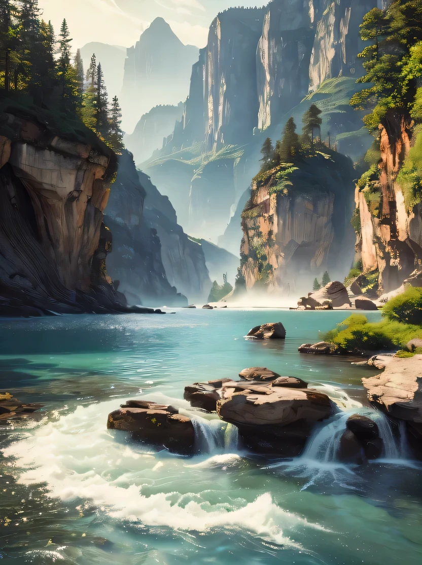 ((masterpiece, Highest quality, Very detailed, High resolution, Real, Sharp focus)), High contrast, High saturation, Landscape with water, (Very detailed CG unity, 8k wallpaper), Complex and realistic paintings