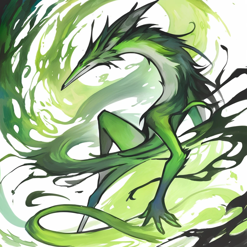 Zol with bright-green and white-green color palette with background in ink and wash art style