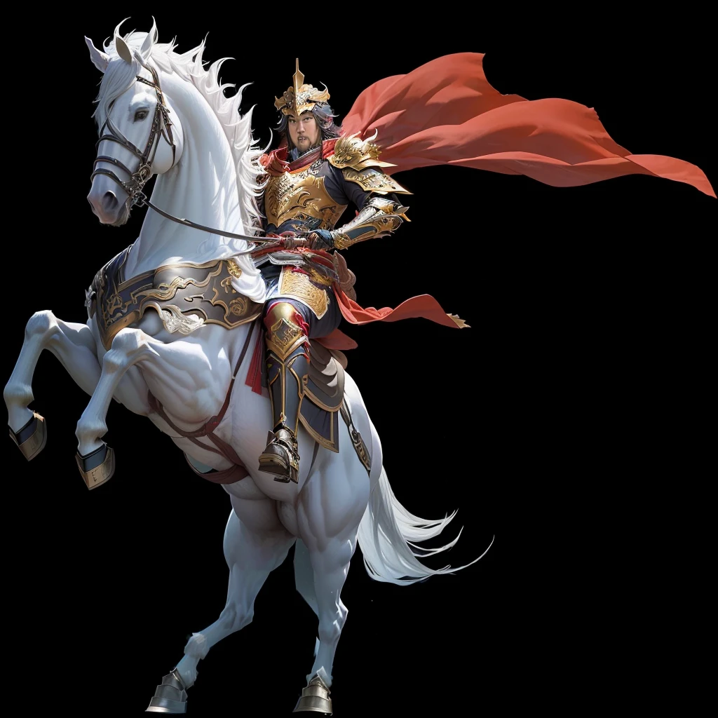 There was a man riding a horse，Draped in a red cloak, zhao yun, heise jinyao, Keqing from genshin impact, guan yu, Horse Warrior, xianxia hero, 《Genshin Impact》Zhongli, Inspired by Huang Shen, author：Yang J, An epic and magnificent fallen businessman, Gold Paladin, Genshin Impact角色