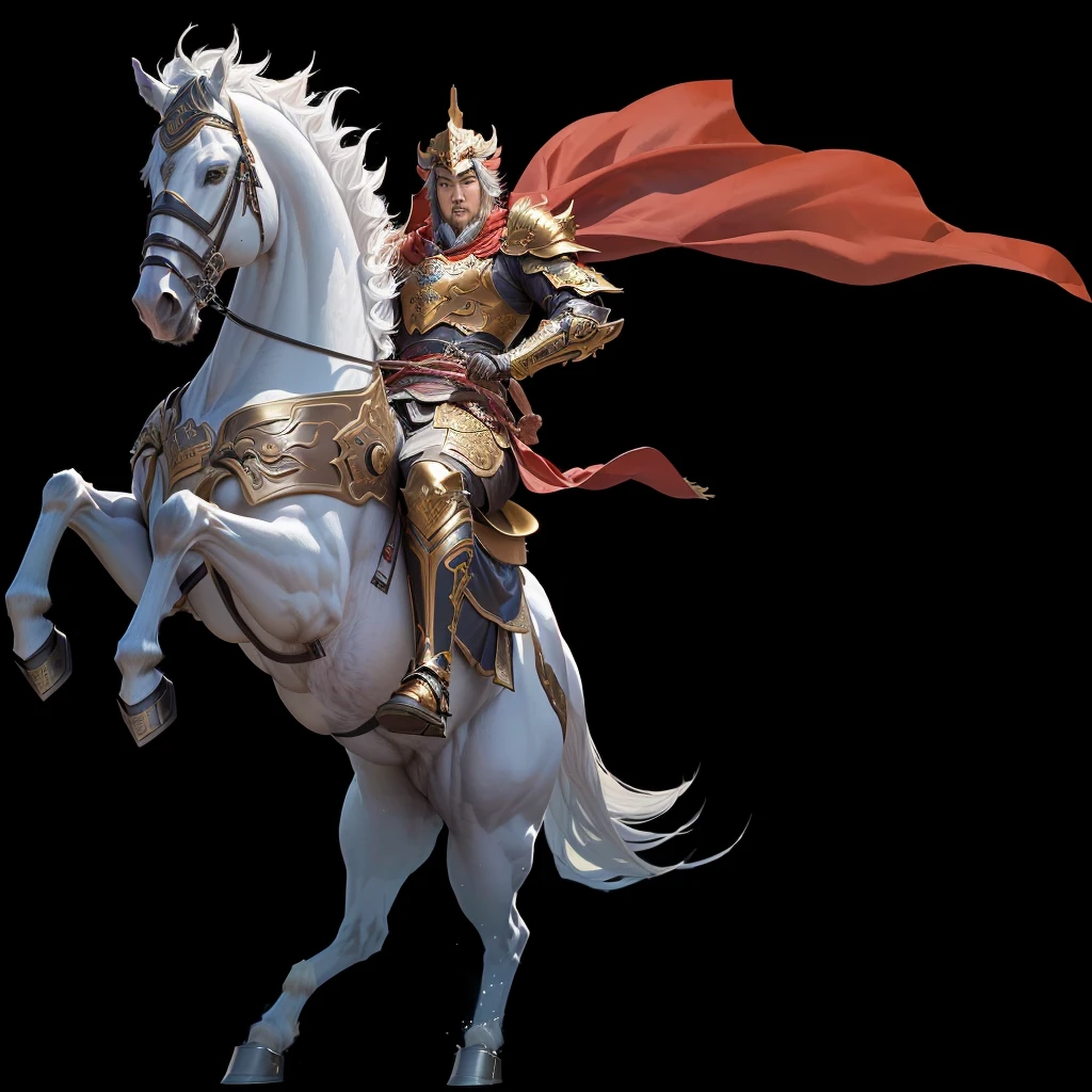 There was a man riding a horse，Draped in a red cloak, zhao yun, heise jinyao, Keqing from genshin impact, guan yu, Horse Warrior, xianxia hero, 《Genshin Impact》Zhongli, Inspired by Huang Shen, author：Yang J, An epic and magnificent fallen businessman, Gold Paladin, Genshin Impact角色