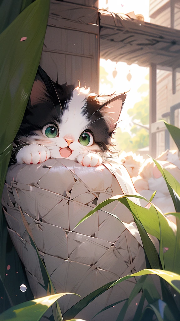 Scottish Fold Cat, Fluffy, Fun, Vibrant colors, In the comfort of your home, Surrounded by toys, With beautiful green eyes, (Practical, high resolution:1.2), Soft Focus, Portrait Style, With warm lighting, Sitting on a padded windowsill, Looking out to the sunny garden.