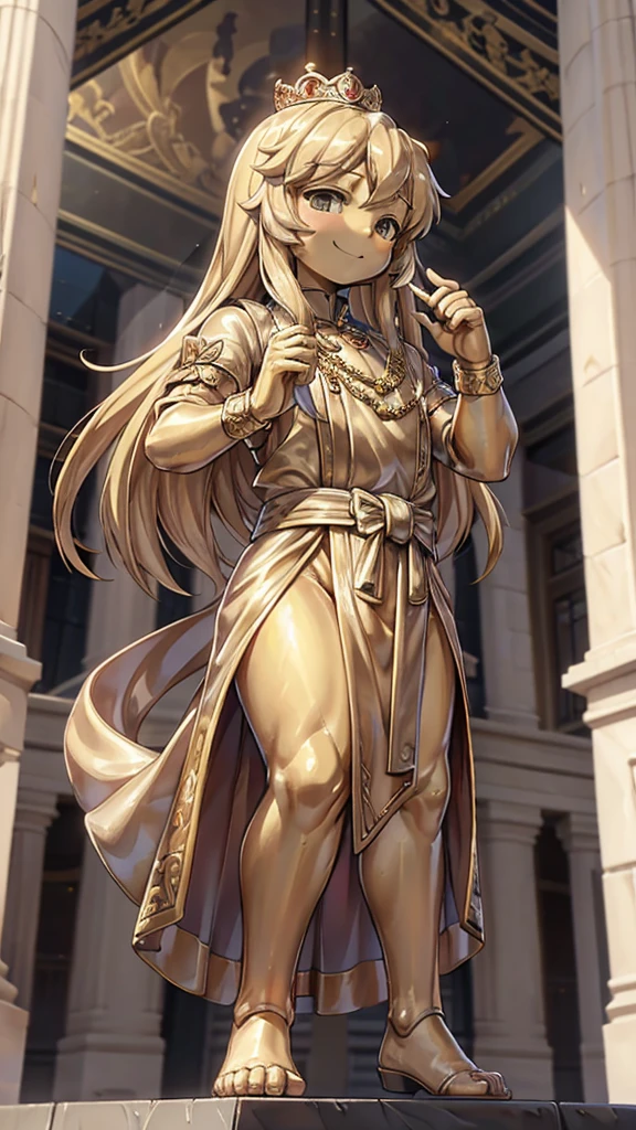 王子的Gold statue，Prince style，Prince costume，宫廷Dress，Gold statue，男孩的Gold statue，带着黄金冠冕的Gold statue，脚边停着一只燕子的Gold statue，Golden Boy Statue，Gold statue，Long hair，Dress，Dress，西式宫廷男士Dress，Cute boy，British style，Victorian style，crown，crown，femboy，Golden Boy Sculpture，Golden Boy Statue，Gold statue，Gold statue，Giant golden statue，Giant golden statue，Outdoor Background，Smiling statue，Close-up above the waist